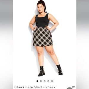 City Chic Black and White Plaid Skater Skirt